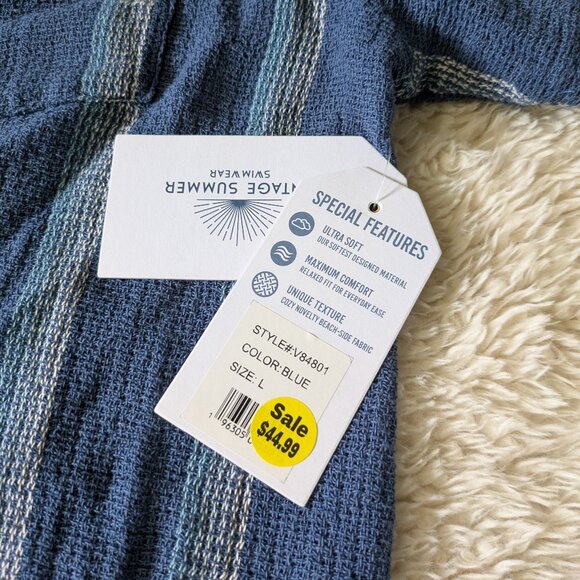 Men's Vintage Summer Set Blue Stripes Brand New NWT Buttons Pockets Drawstrings - Picture 5 of 12